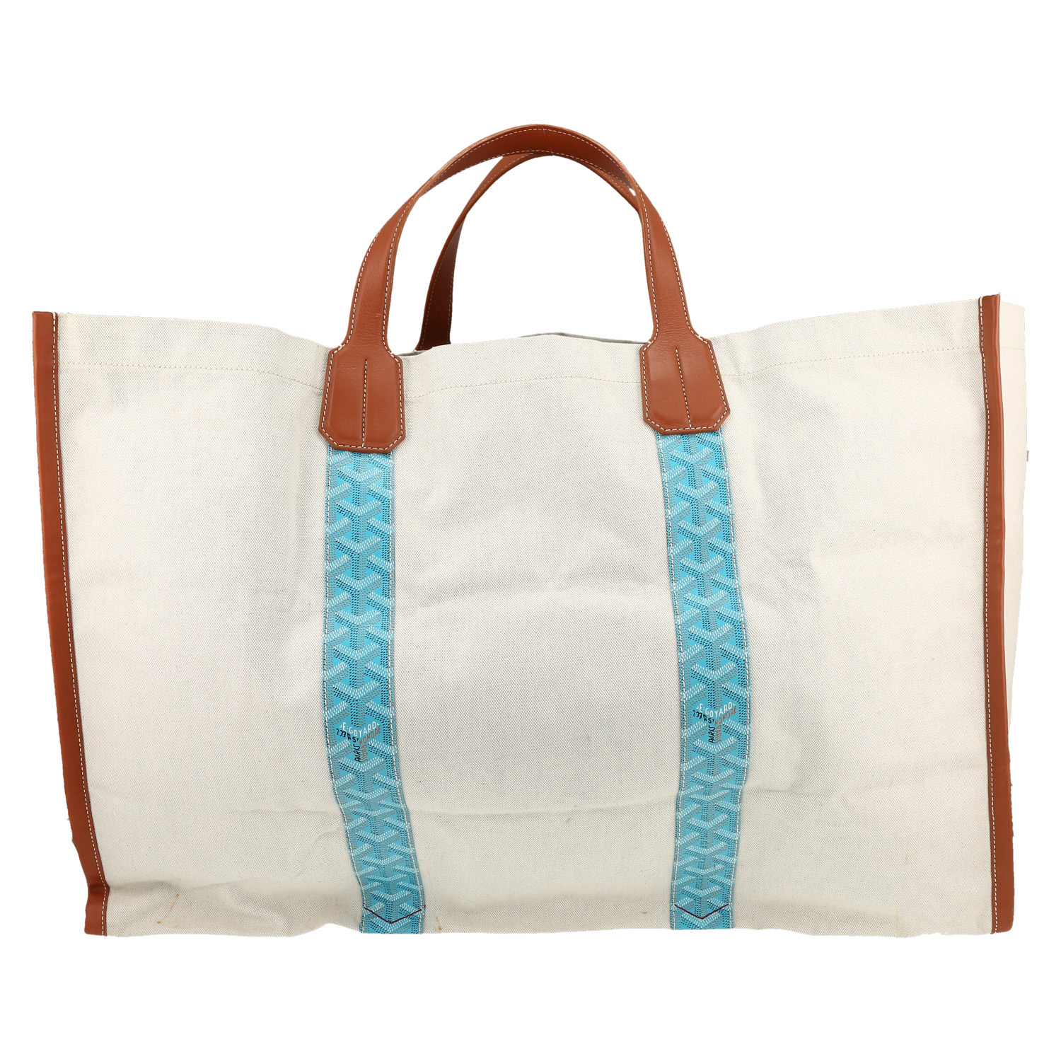 Goyard  Roseline reversible shopping bag  in white canvas  and  Goyard canvas - Detail D5