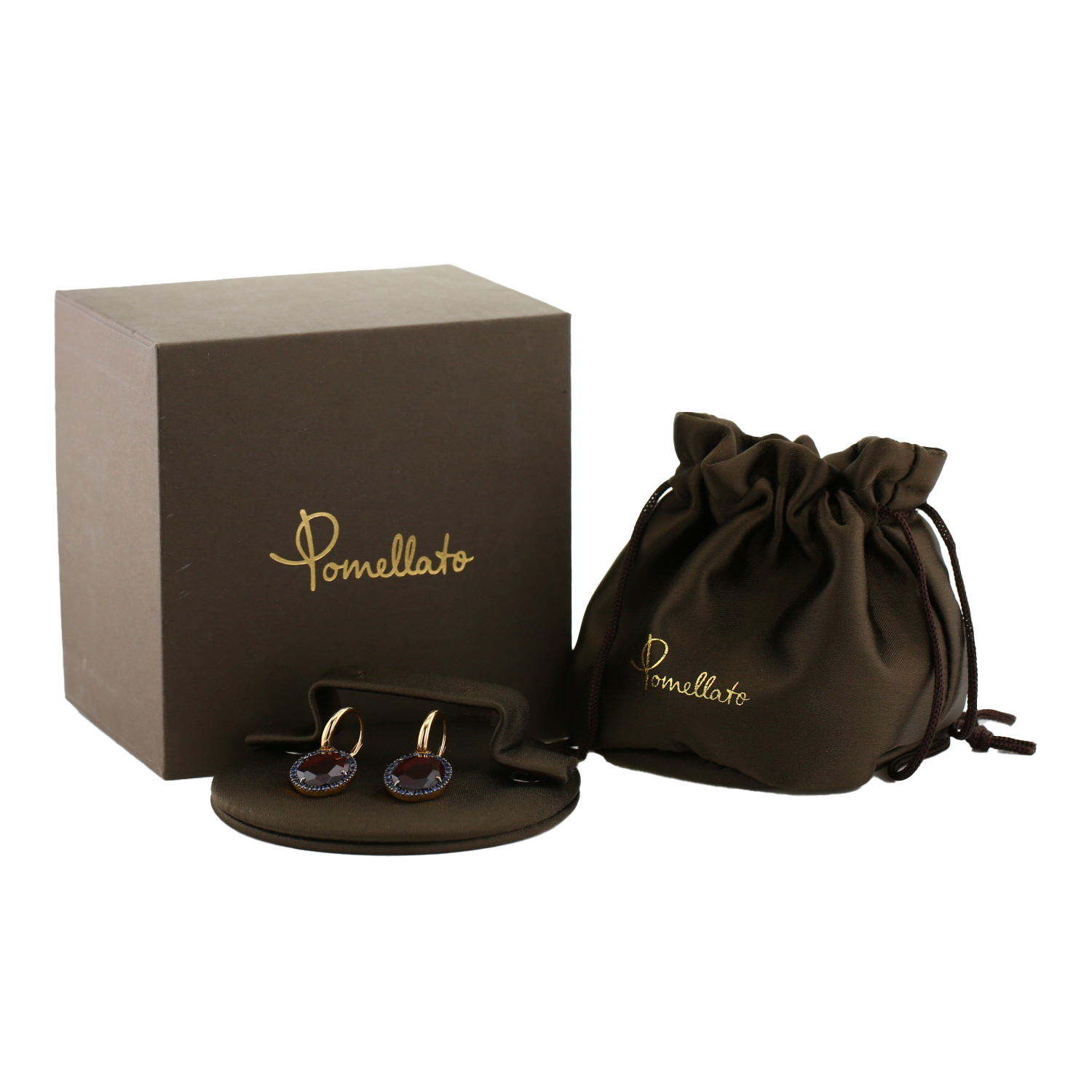 Paire de boucles d&#039;oreilles Pomellato Colpo Di Fulmine en or rose, grenat et saphirs - Detail D2