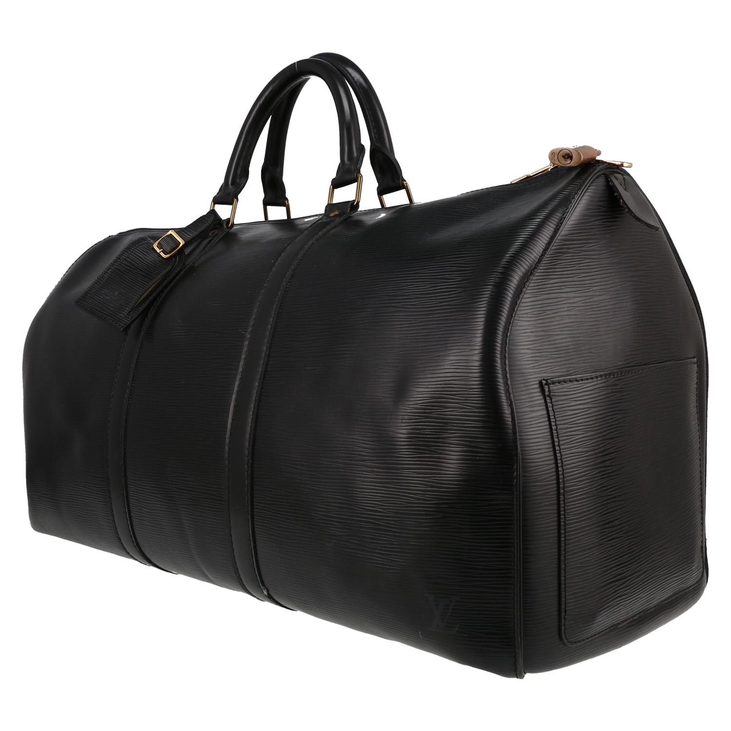 Louis Vuitton  Keepall 55 travel bag  in black epi leather - Detail D2