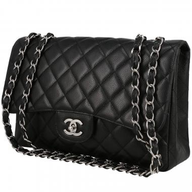 Chanel  Timeless Jumbo handbag  in black quilted grained leather