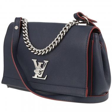 Borsa Louis Vuitton  Lockme in pelle martellata blu marino e rossa