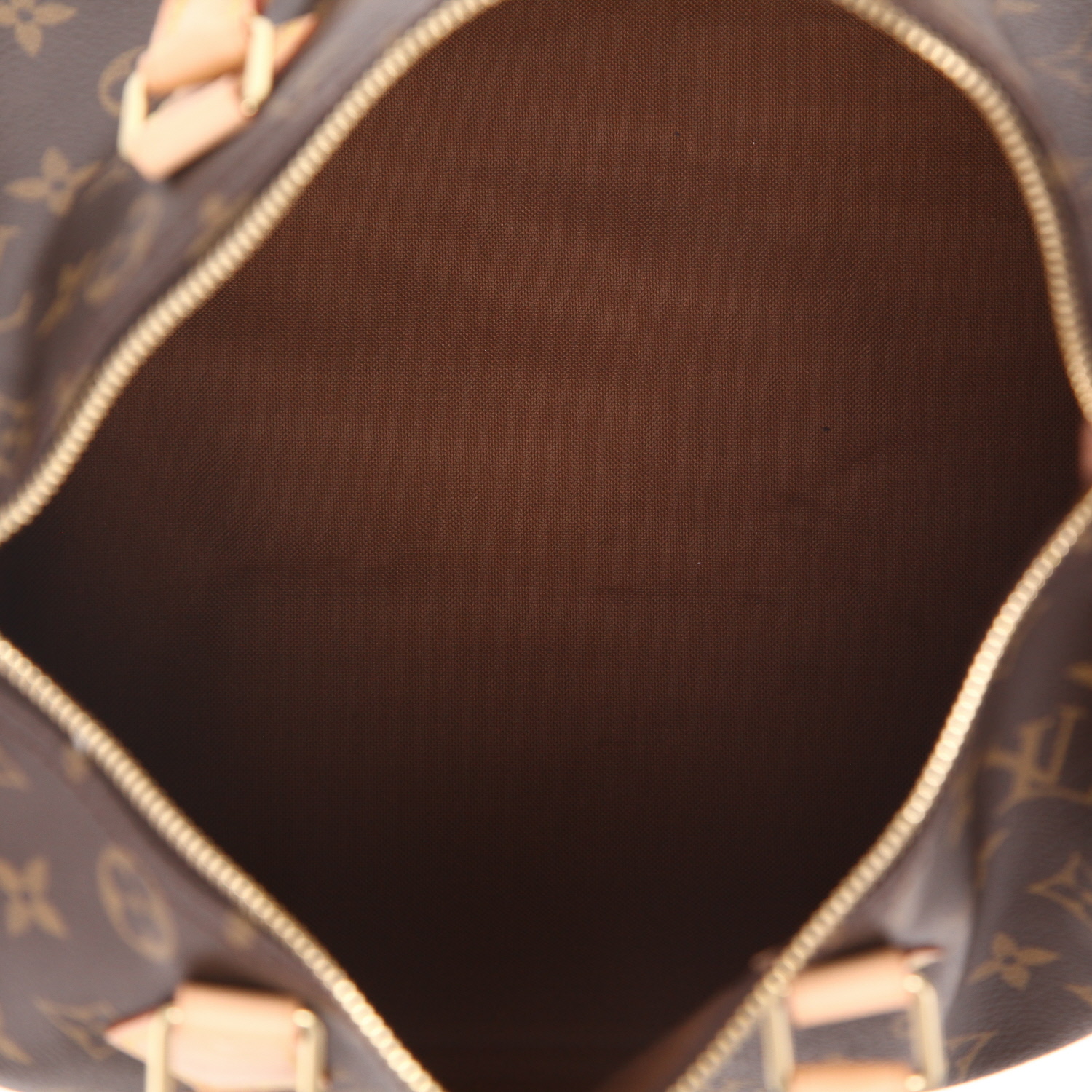 Bolso de mano Louis Vuitton  Speedy 30 en lona Monogram marrón y cuero natural - Detail D3