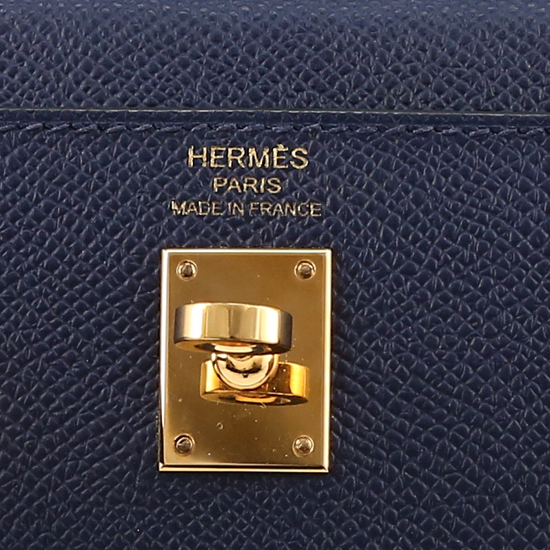 Bolso de mano Hermès  Kelly 25 cm en cuero epsom azul Zafiro - Detail D2