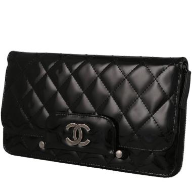Pochette Chanel   en cuir verni matelassé noir