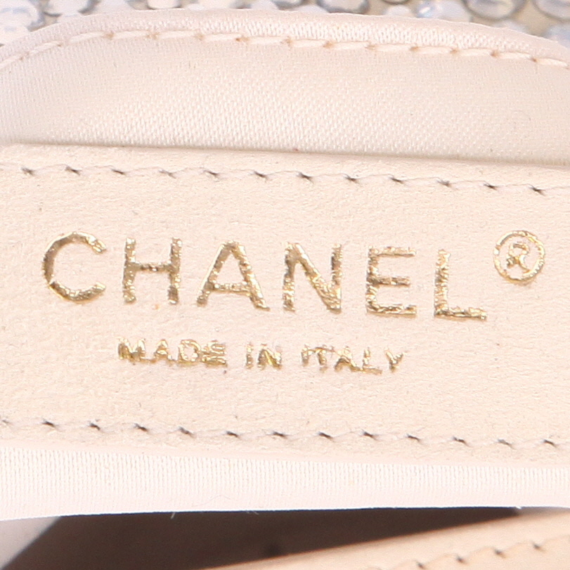 Chanel   handbag  in white strass  and beige canvas - Detail D2