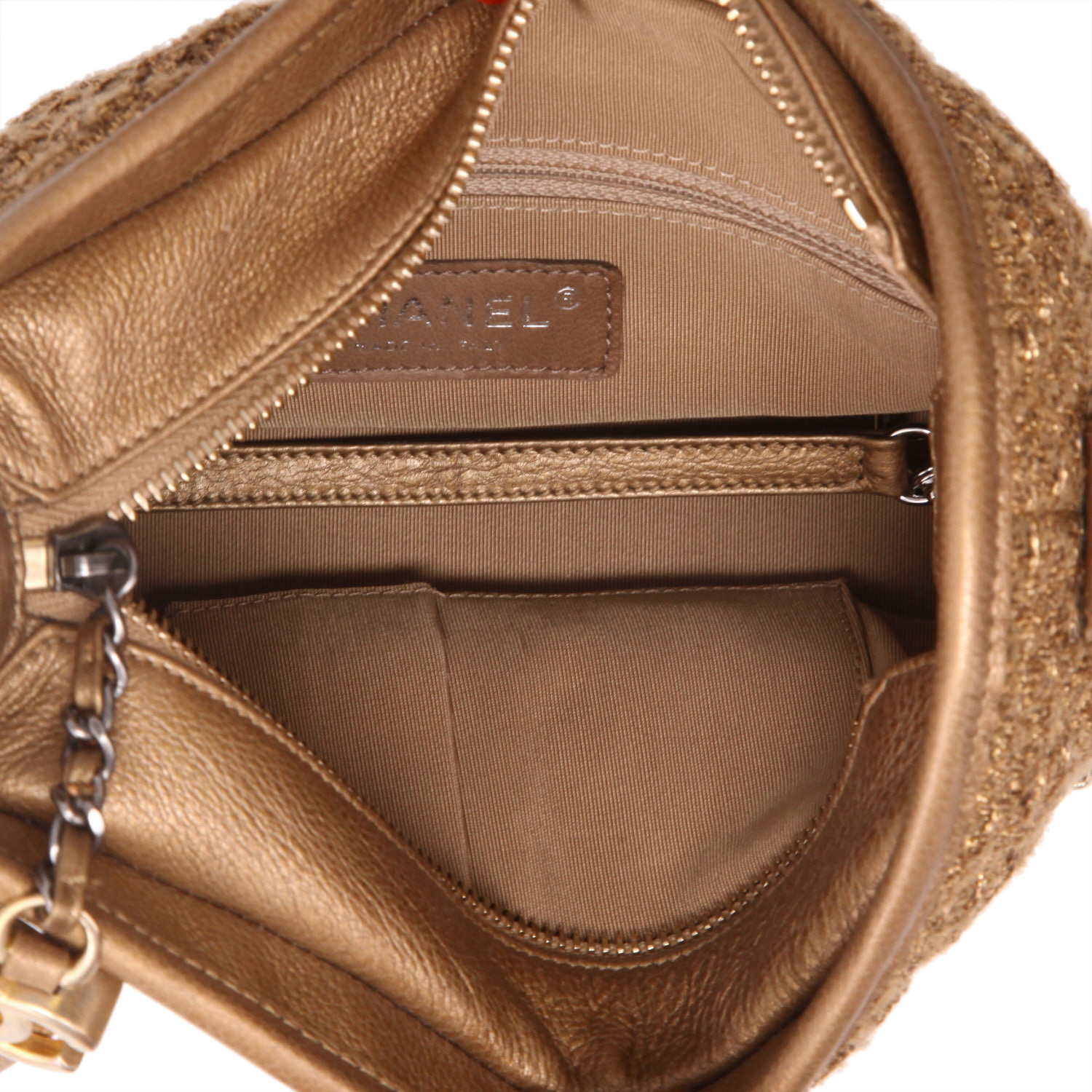 Chanel  Gabrielle  small model  shoulder bag  in gold jersey canvas  and gold leather - Detail D3