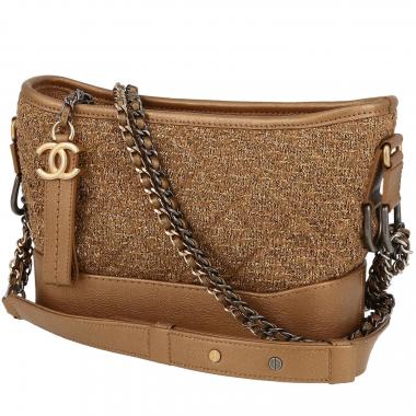 Bolso bandolera Chanel  Gabrielle  modelo pequeño  en tejido jersey dorado y cuero dorado
