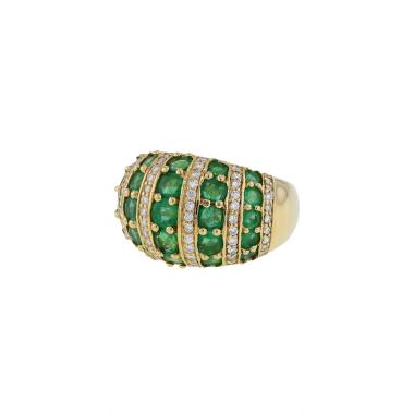 Bague boule Vintage  en or jaune, émeraudes et diamants