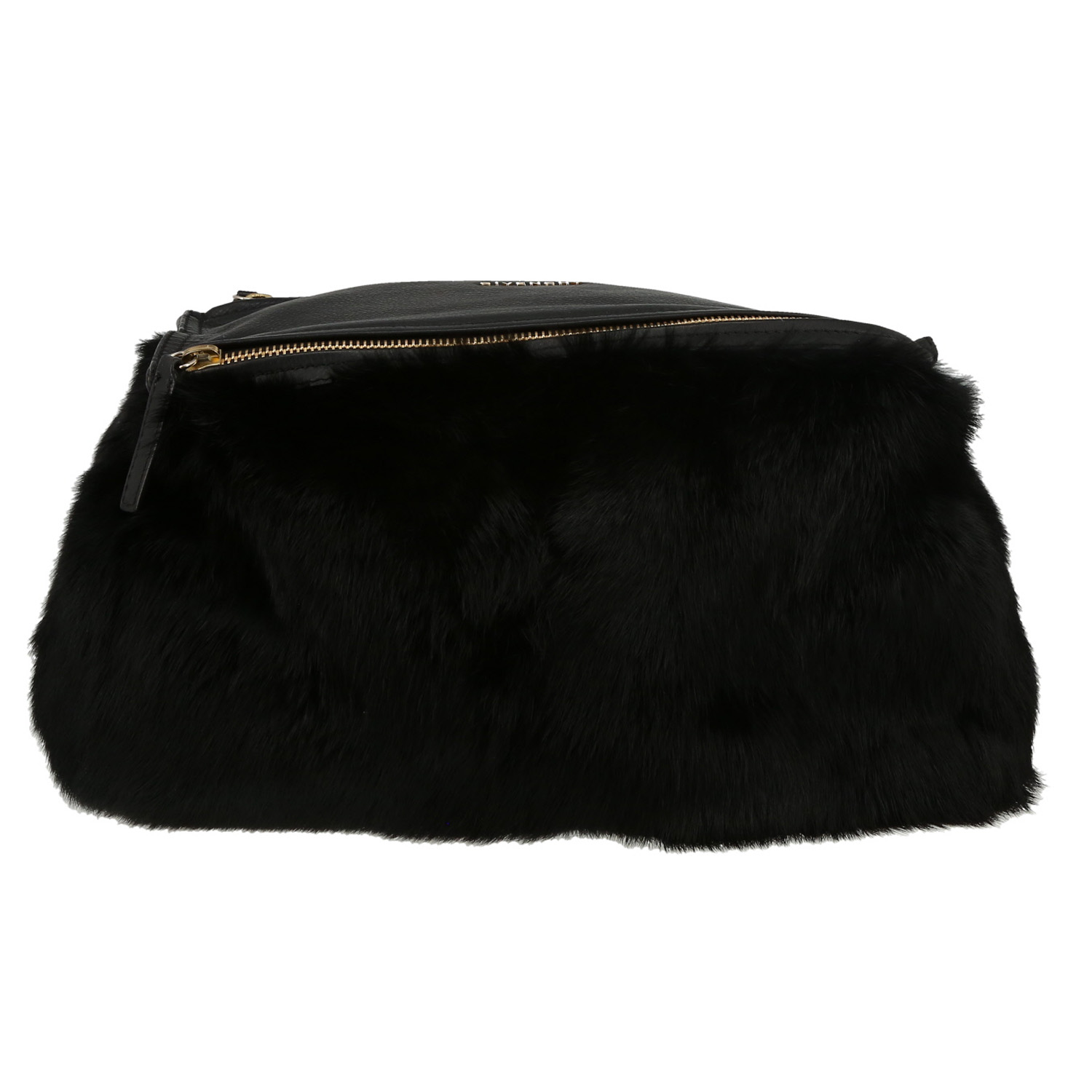 Bolso bandolera Givenchy  Pandora en piel de conejo negra y cuero negro - Detail D1