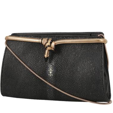 Bulgari   shoulder bag  in black shagreen  and black leather