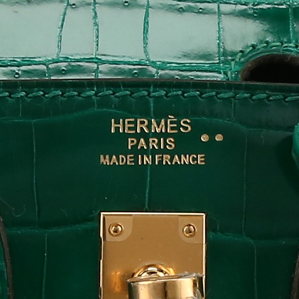 Bolso de mano Hermès  Birkin 25 cm en cocodrilo niloticus Vert Emeraude - Detail D2