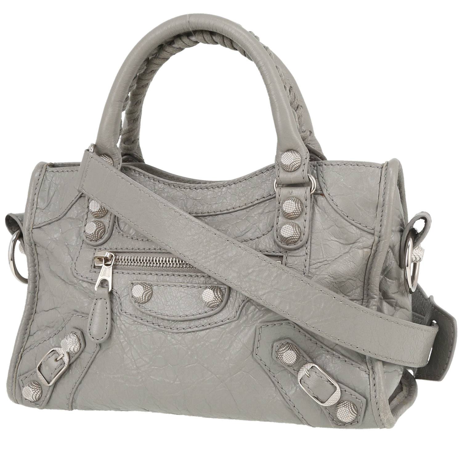City Handbag In Grey Leather