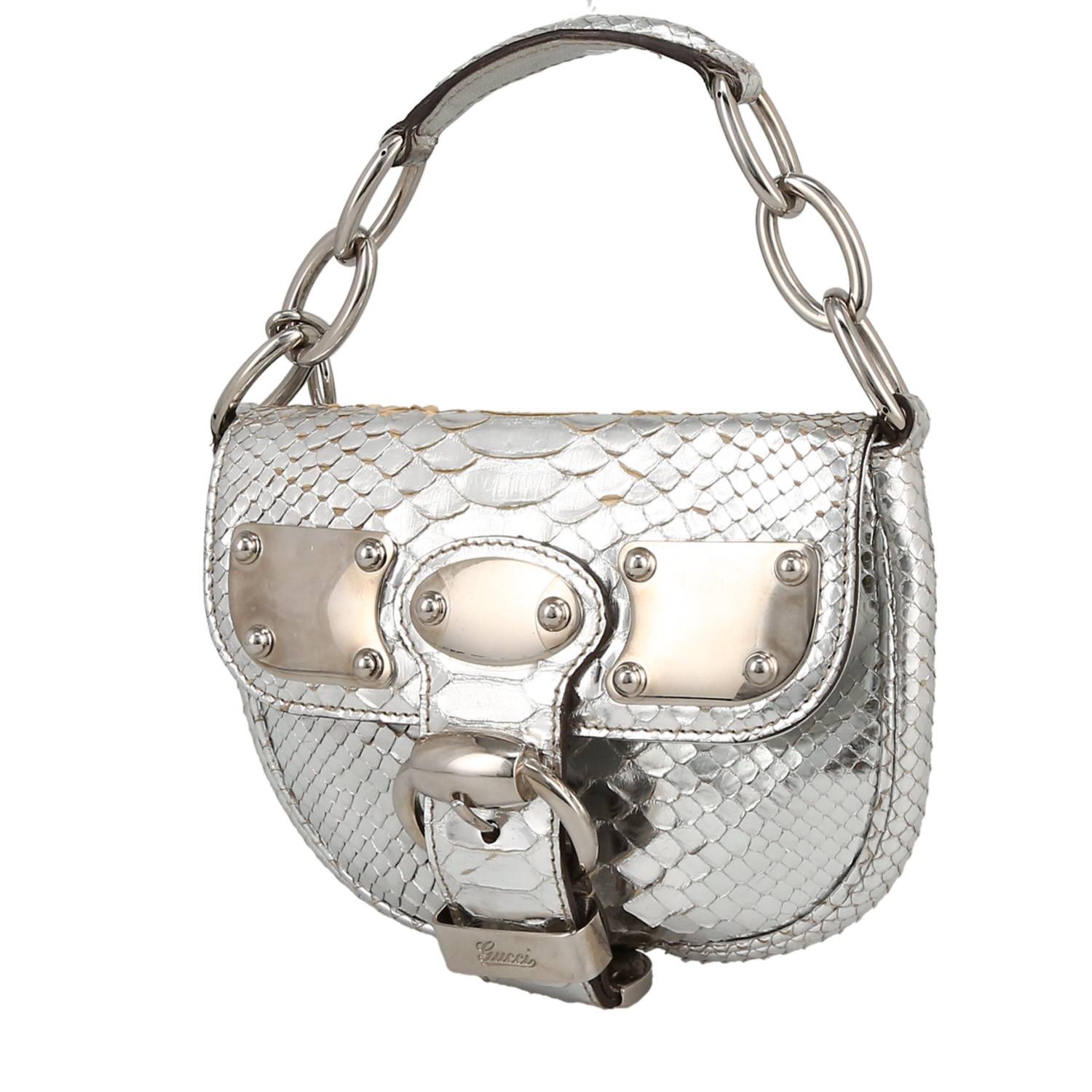 Mini Handbag In Silver Python And Silver Leather