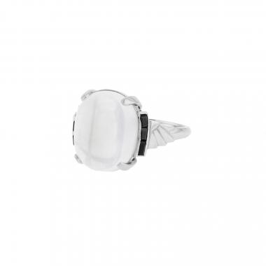 Bague Vintage en platine, calcédoine et onyx