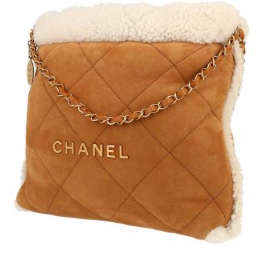 Sac cabas Chanel  22 en peau retournée beige et écrue