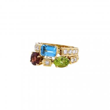 Sortija articulada Bulgari Allegra modelo mediano de oro amarillo, diamantes y piedras de colores Sortija articulada Bulgari Allegra modelo mediano de oro amarillo, diamantes y piedras de colores