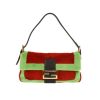 Fendi  Baguette handbag  in red and green synthetic furr  and black leather - 360 thumbnail