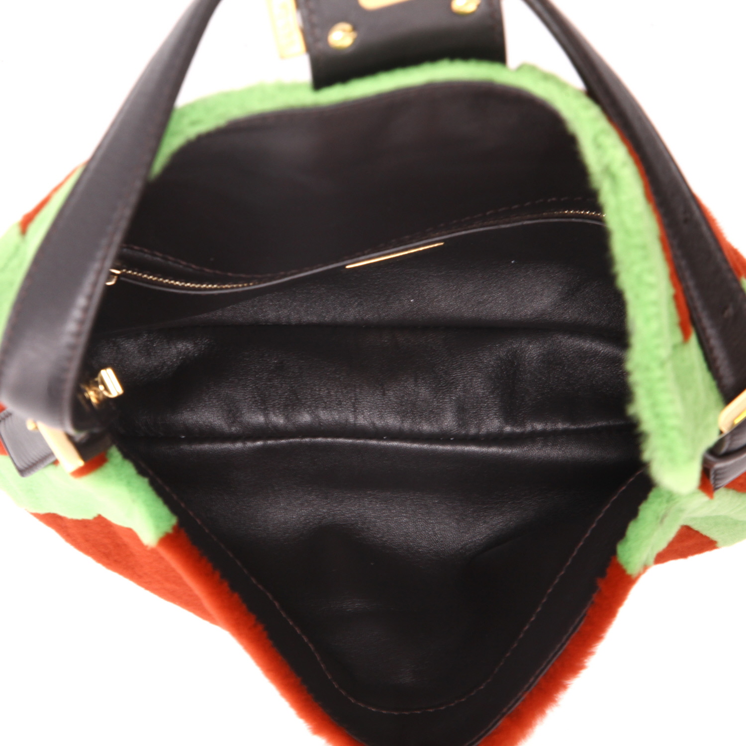 Bolso de mano Fendi  Baguette en piel sintética roja y verde y cuero negro - Detail D3