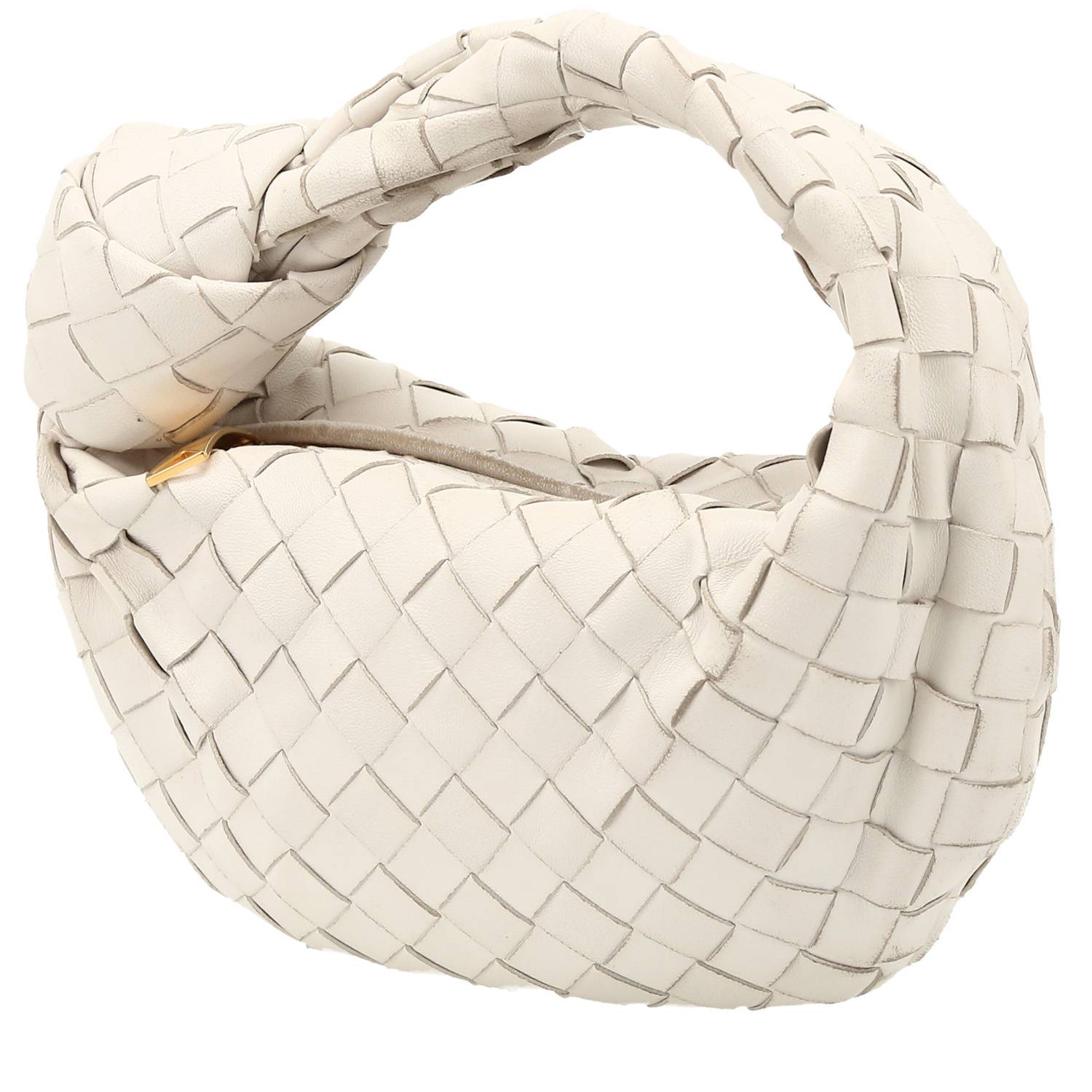 Sac à main Bottega Veneta Mini Jodie en cuir intrecciato écru – Occasion Sac à main Bottega Veneta Mini Jodie en cuir intrecciato écru – Occasion