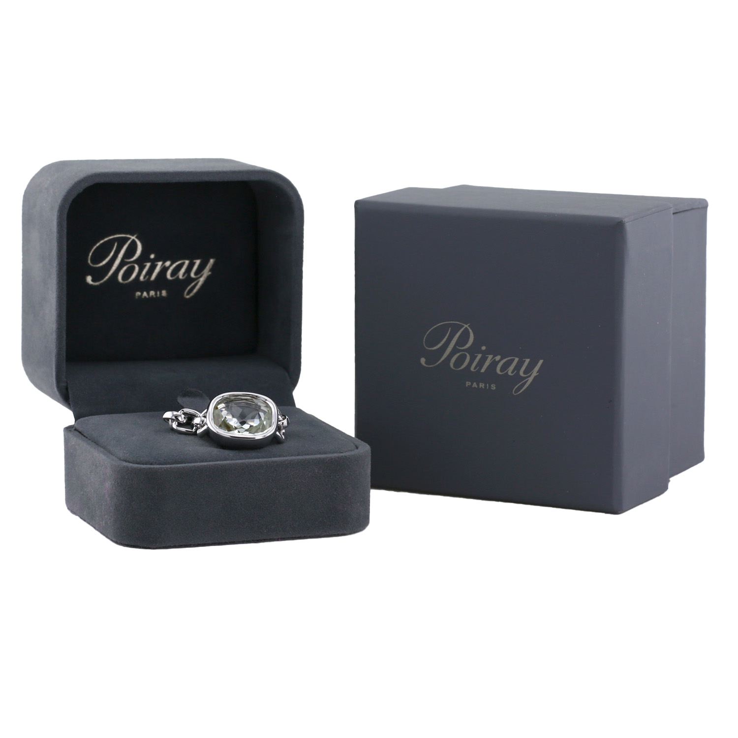 Bague Poiray Indrani grand modèle en or blanc et quartz vert - Detail D2