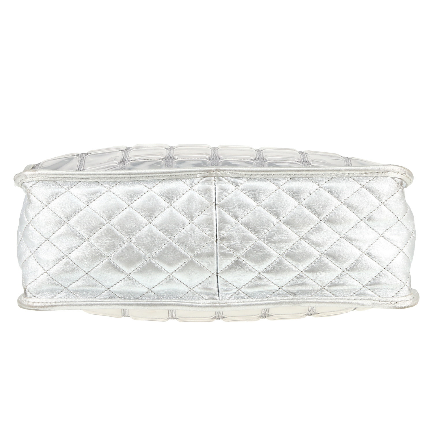 Chanel   shopping bag  in silver leather and PVC - Detail D1