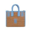 Burberry  Freya shopping bag  in beige raphia  and blue leather - 360 thumbnail