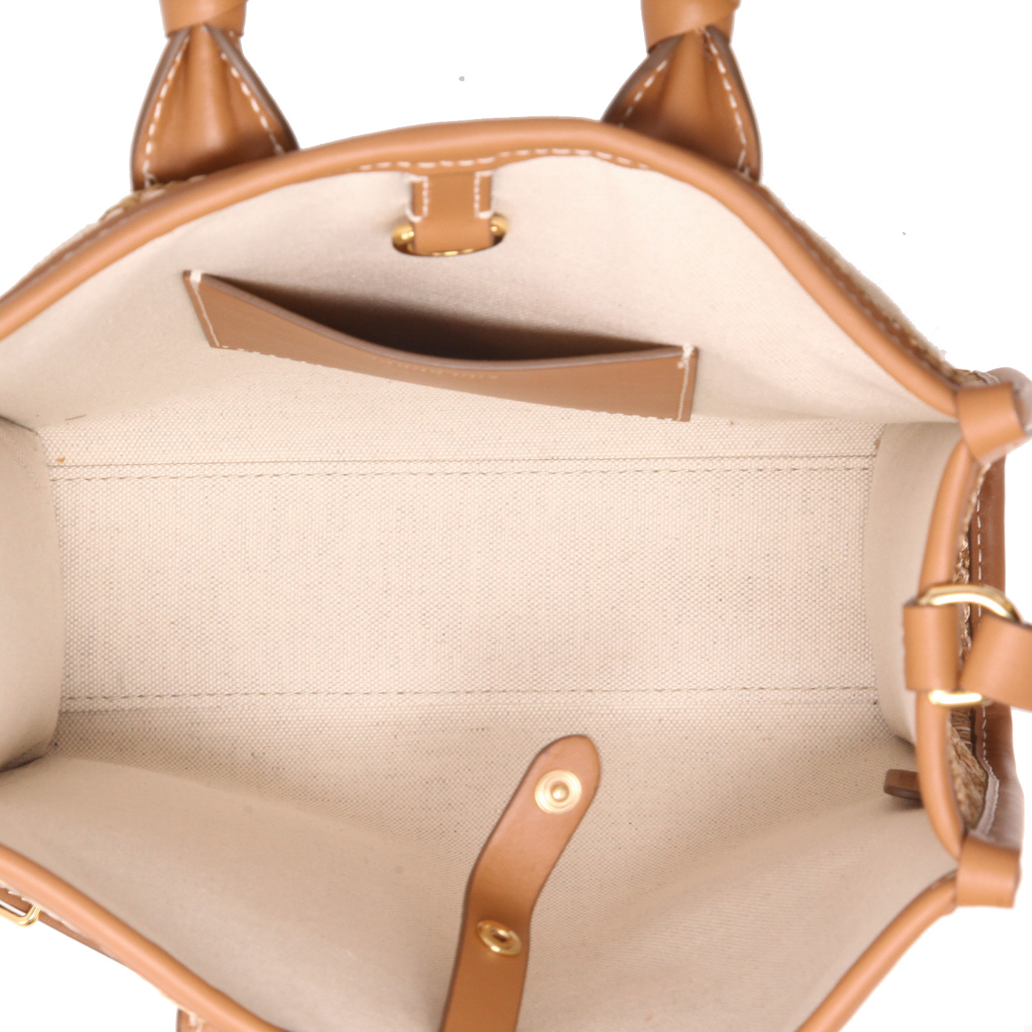 Sac à main Burberry  Freya en raffia et cuir beige - Detail D3