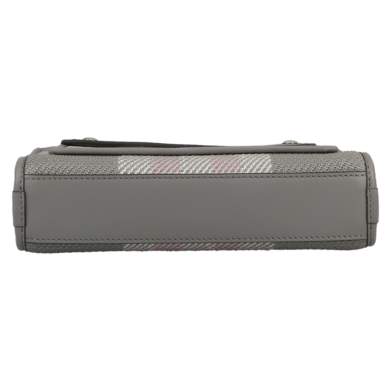 Borsa Burberry  Pocket modello piccolo  in tela grigia e rosa e pelle grigia - Detail D1
