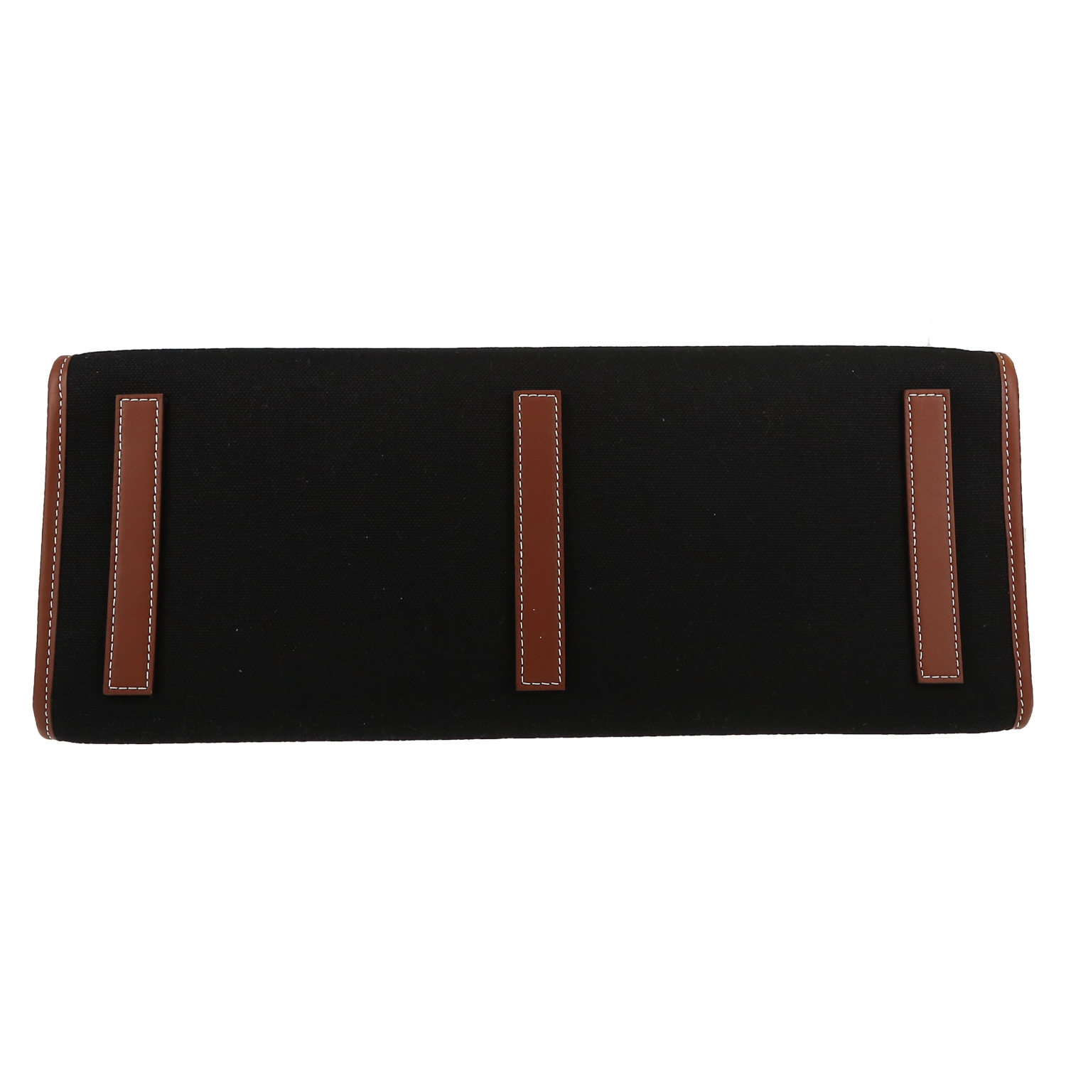 Burberry  Freya medium model  shopping bag  in black canvas  and brown leather - Detail D1