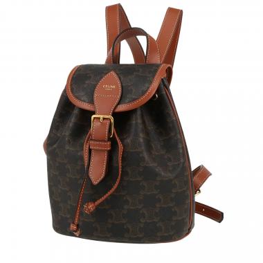 Sac à dos Celine  Folco mini  en toile Triomphe et cuir marron