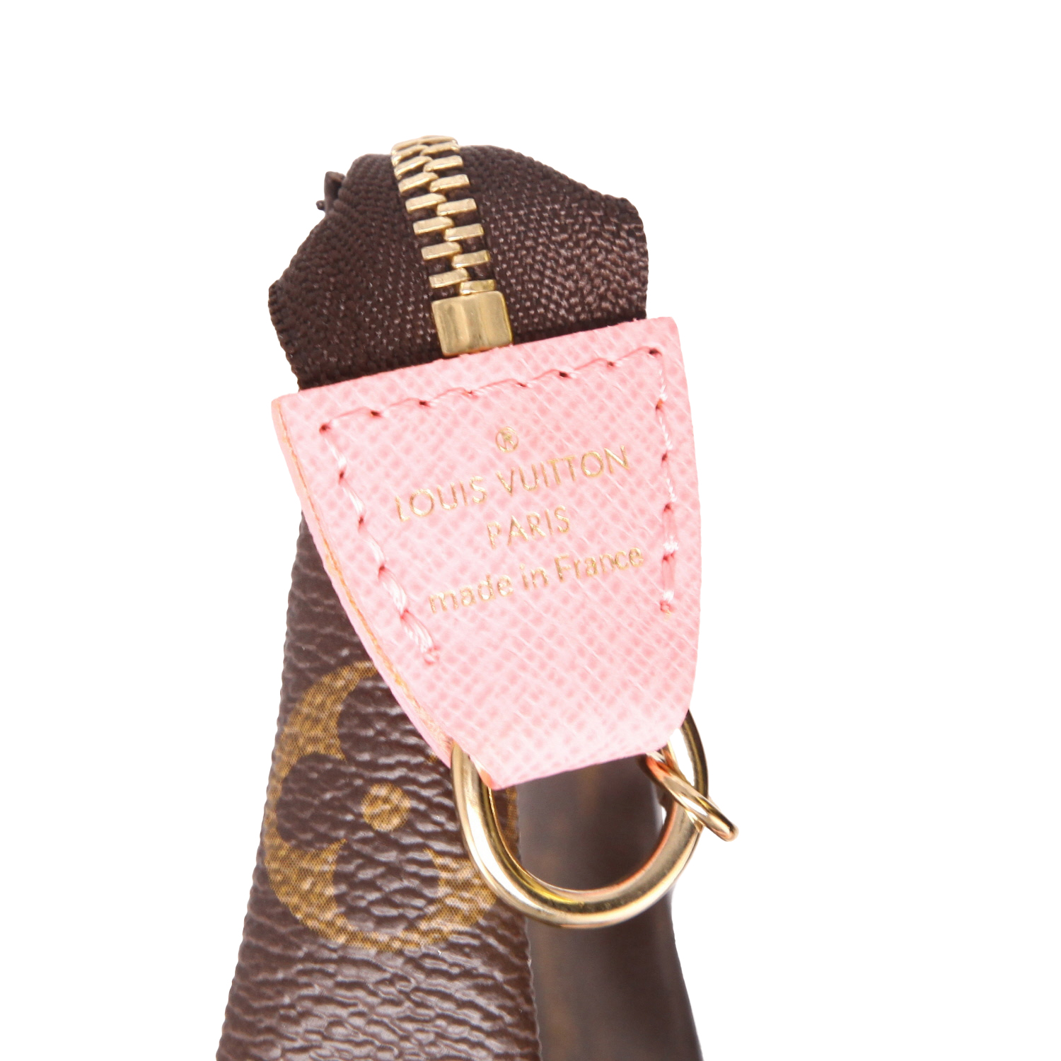 Pochette Louis Vuitton  Pochette accessoires en toile monogram marron et cuir rose - Detail D2