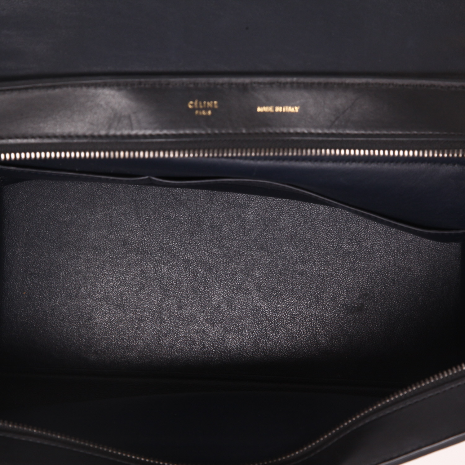 Celine  Trapeze handbag  in black and taupe leather  and blue suede - Detail D3