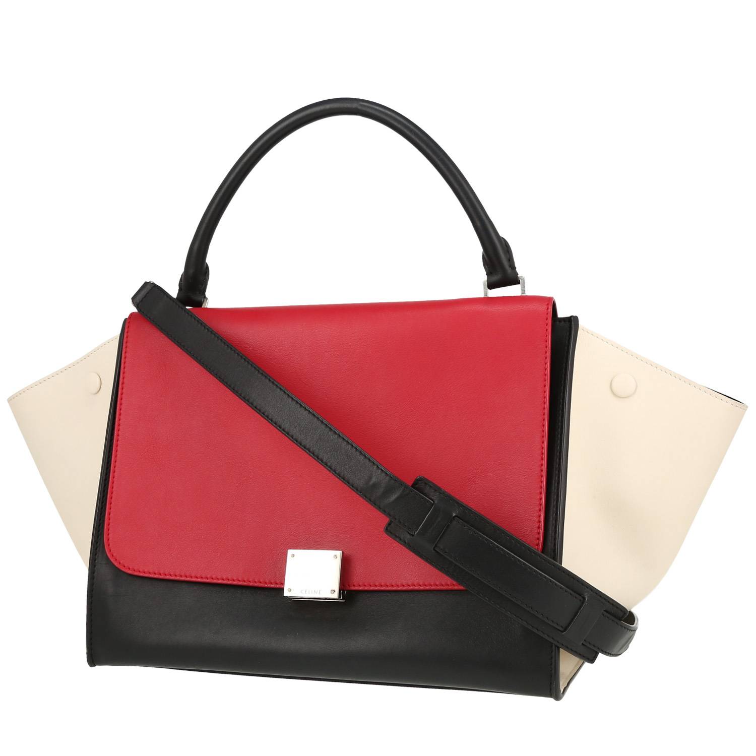 Celine Trapeze handbag in black, white and red leather