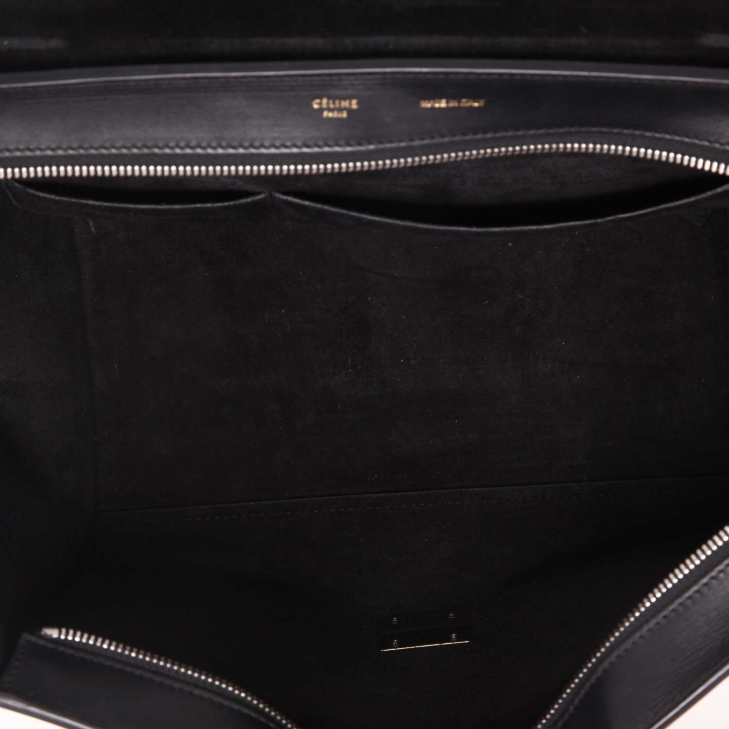 Bolso de mano Celine  Trapeze en cuero negro blanco y rojo - Detail D3