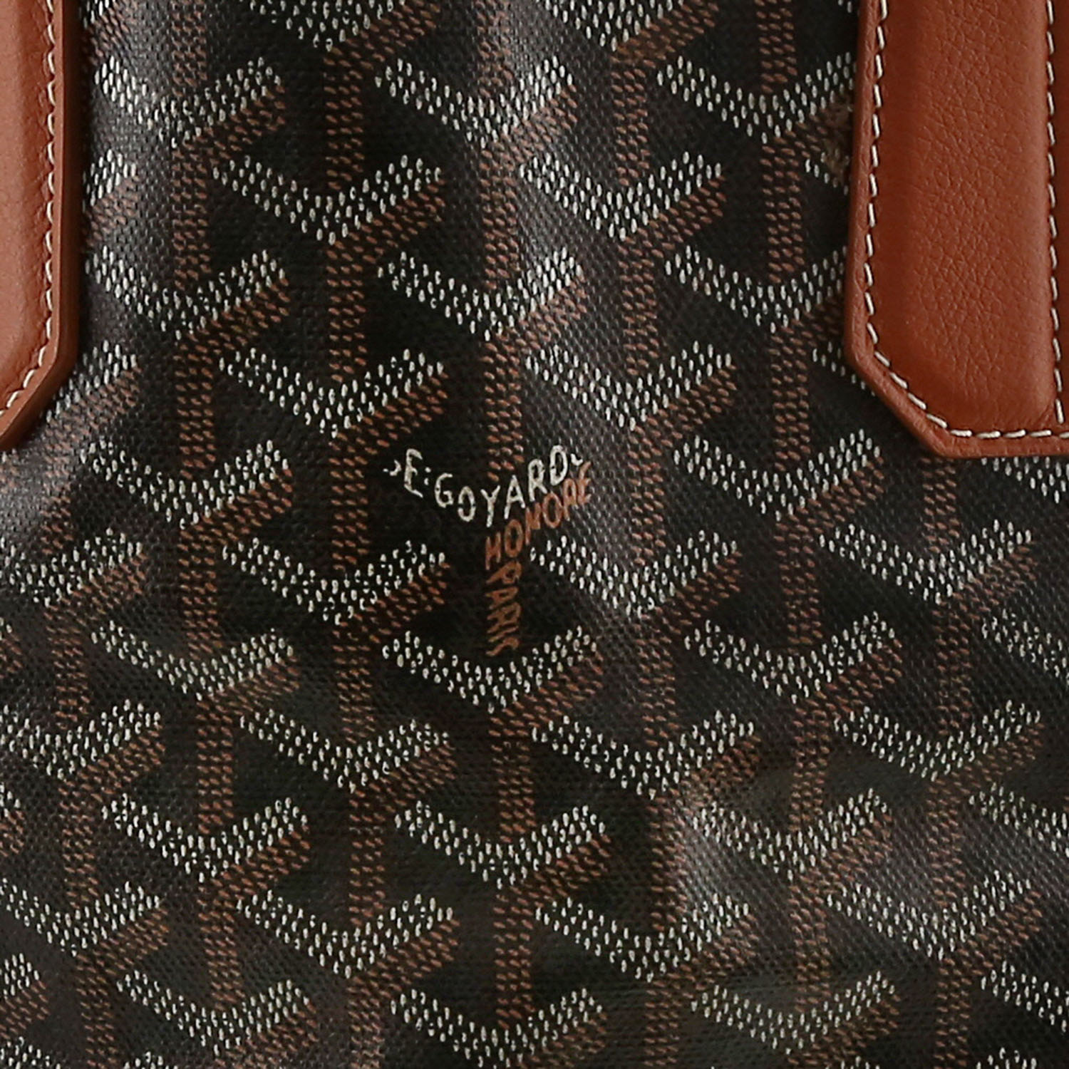 Sac cabas Goyard  Voltaire en toile Goyardine marron et cuir marron - Detail D2