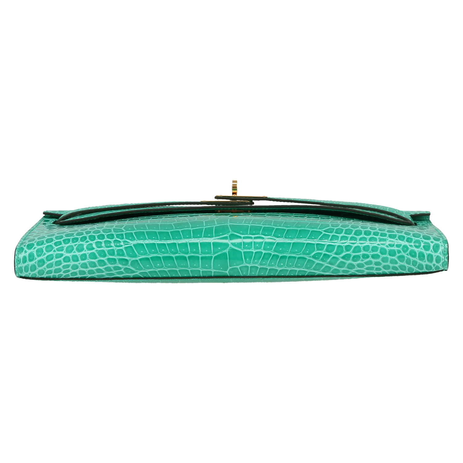 Pochette Hermès  Kelly Cut en crocodile porosus Vert Emeraude - Detail D1