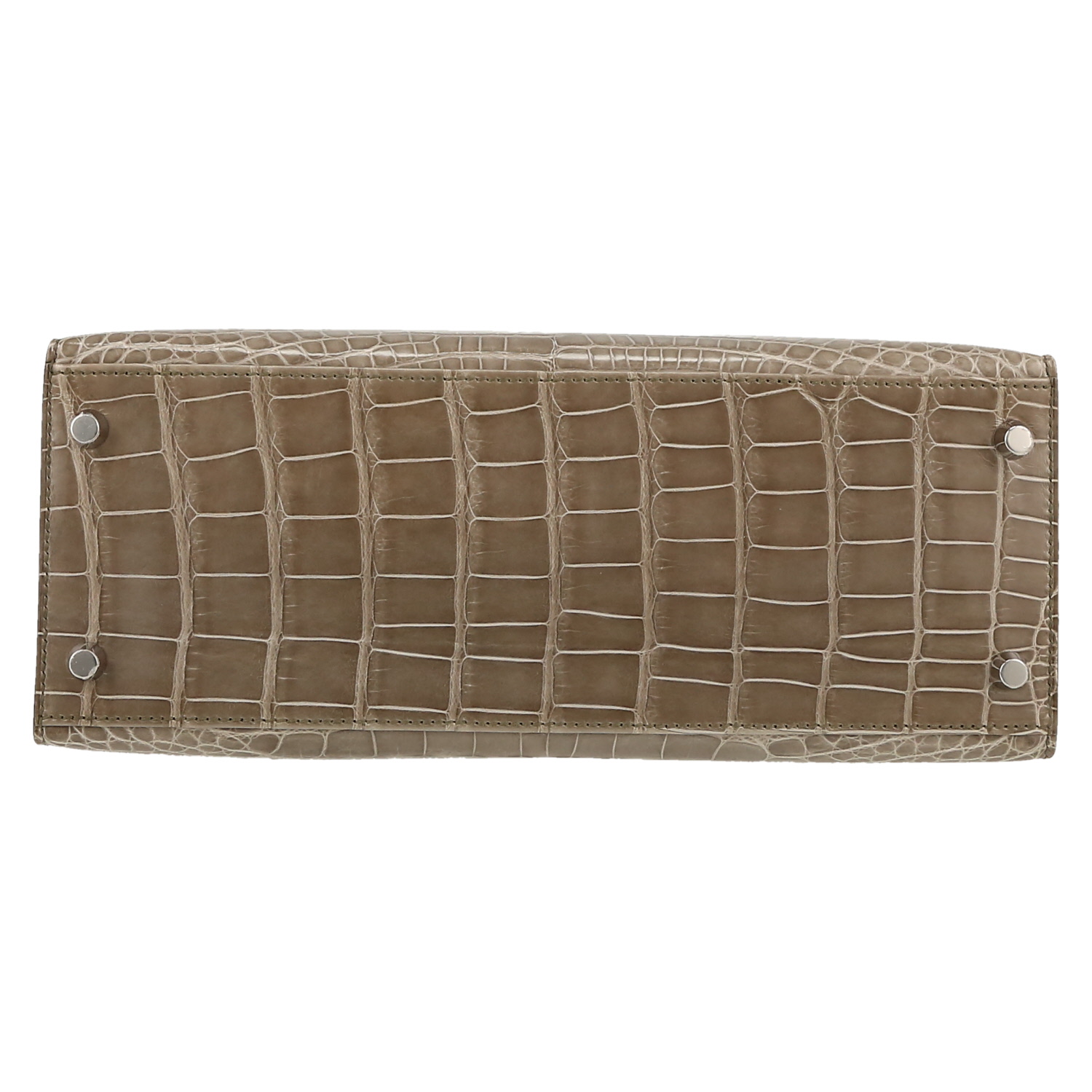 Bolso de mano Hermès  Kelly 28 cm en aligátor gris - Detail D1