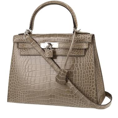 Bolso de mano Hermès  Kelly 28 cm en aligátor gris