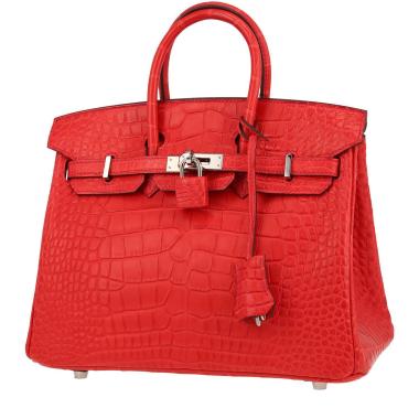 Sac à main Hermès  Birkin 25 cm en alligator rouge Geranium