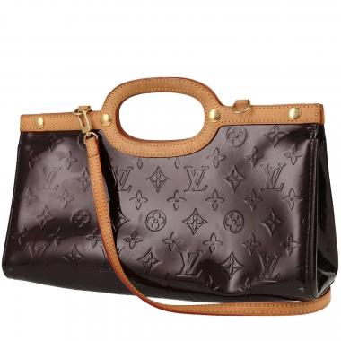 Borsa da spalla o a mano Louis Vuitton  Roxbury in pelle verniciata monogram bordeaux e pelle naturale