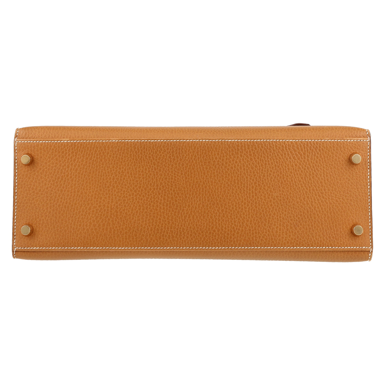 Bolso de mano Hermès  Kelly 32 cm en cuero Fjord color oro - Detail D1