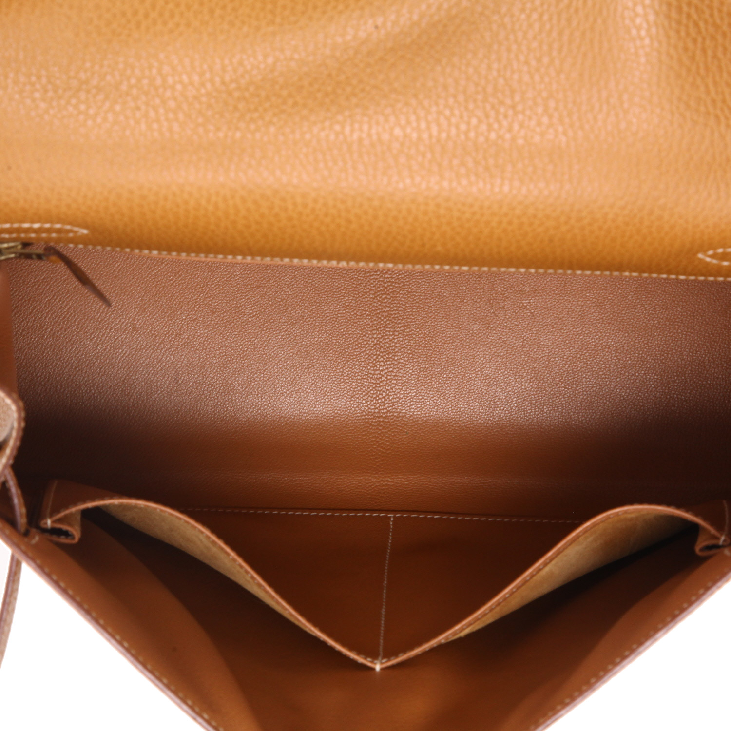 Bolso de mano Hermès  Kelly 32 cm en cuero Fjord color oro - Detail D4