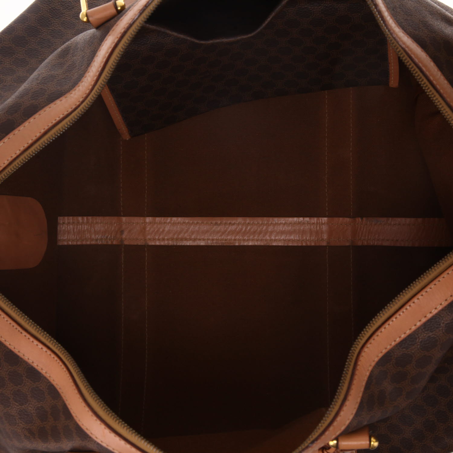 Sac de voyage Celine   en toile siglée marron et cuir naturel - Detail D3