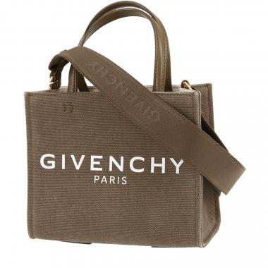 Borsa Givenchy  G-Tote mini  in tela verde kaki e pelle verde kaki