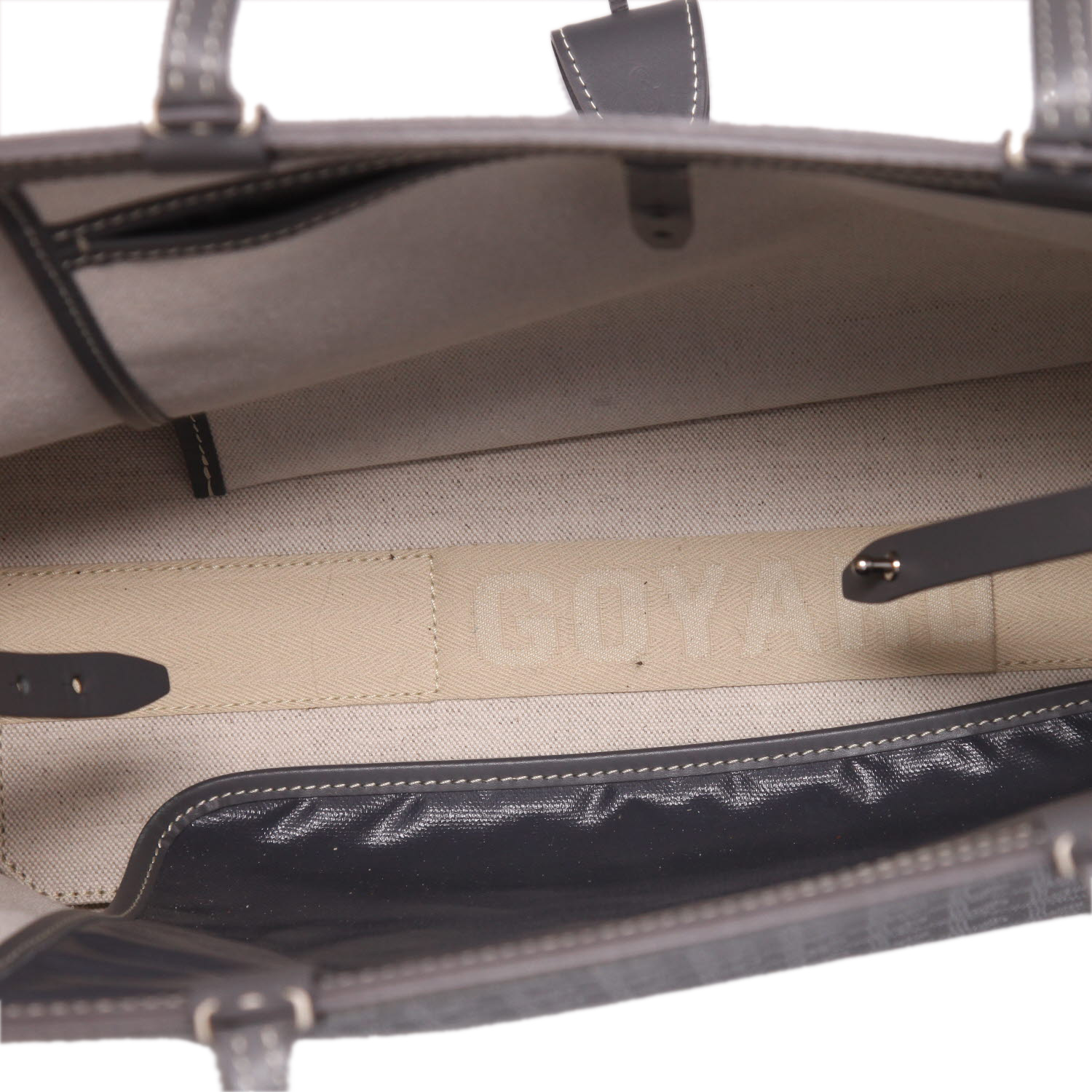 Goyard  Bellechasse shopping bag  in grey Goyard canvas  and grey leather - Detail D3