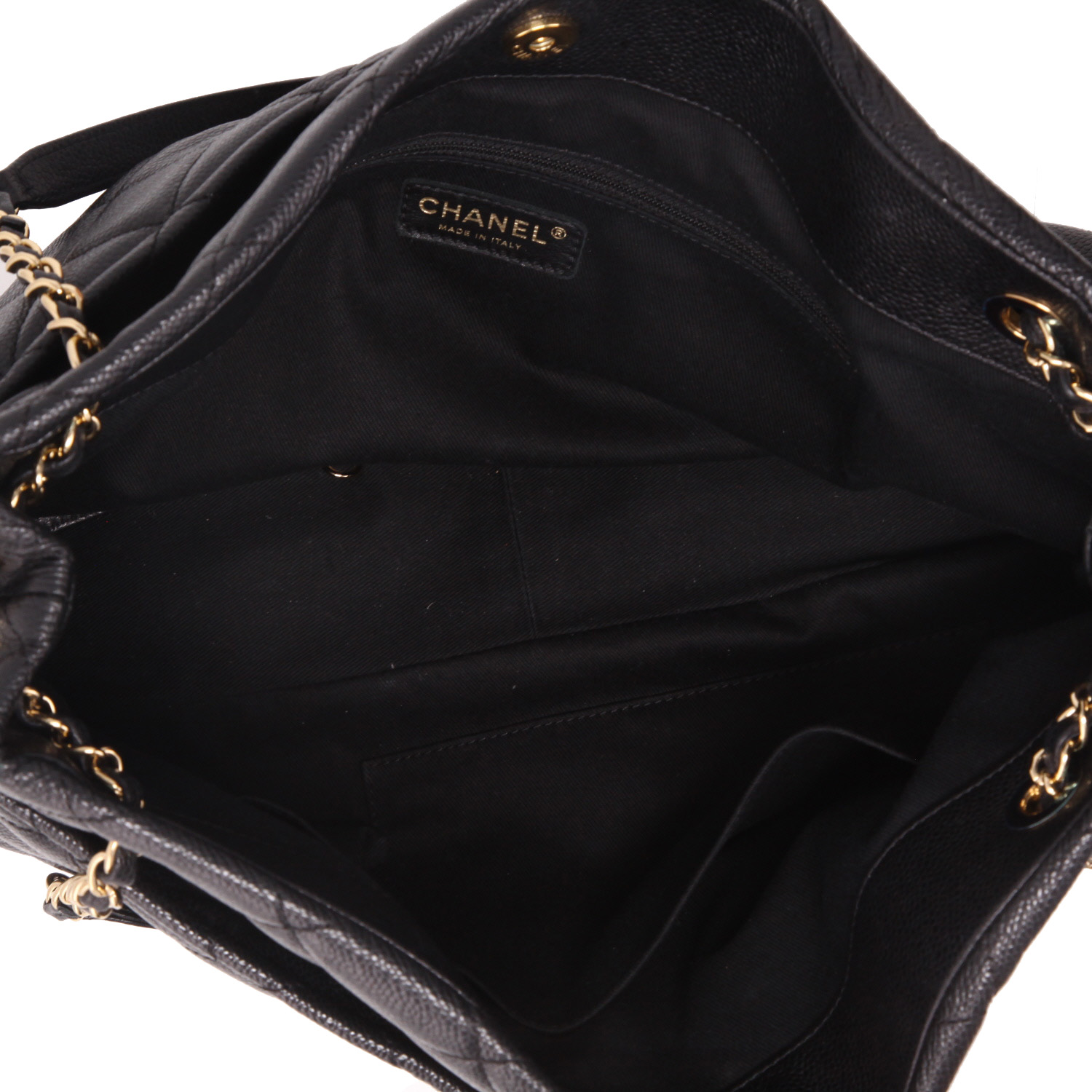 Sac cabas Chanel  Shopping GST en cuir grainé noir - Detail D3