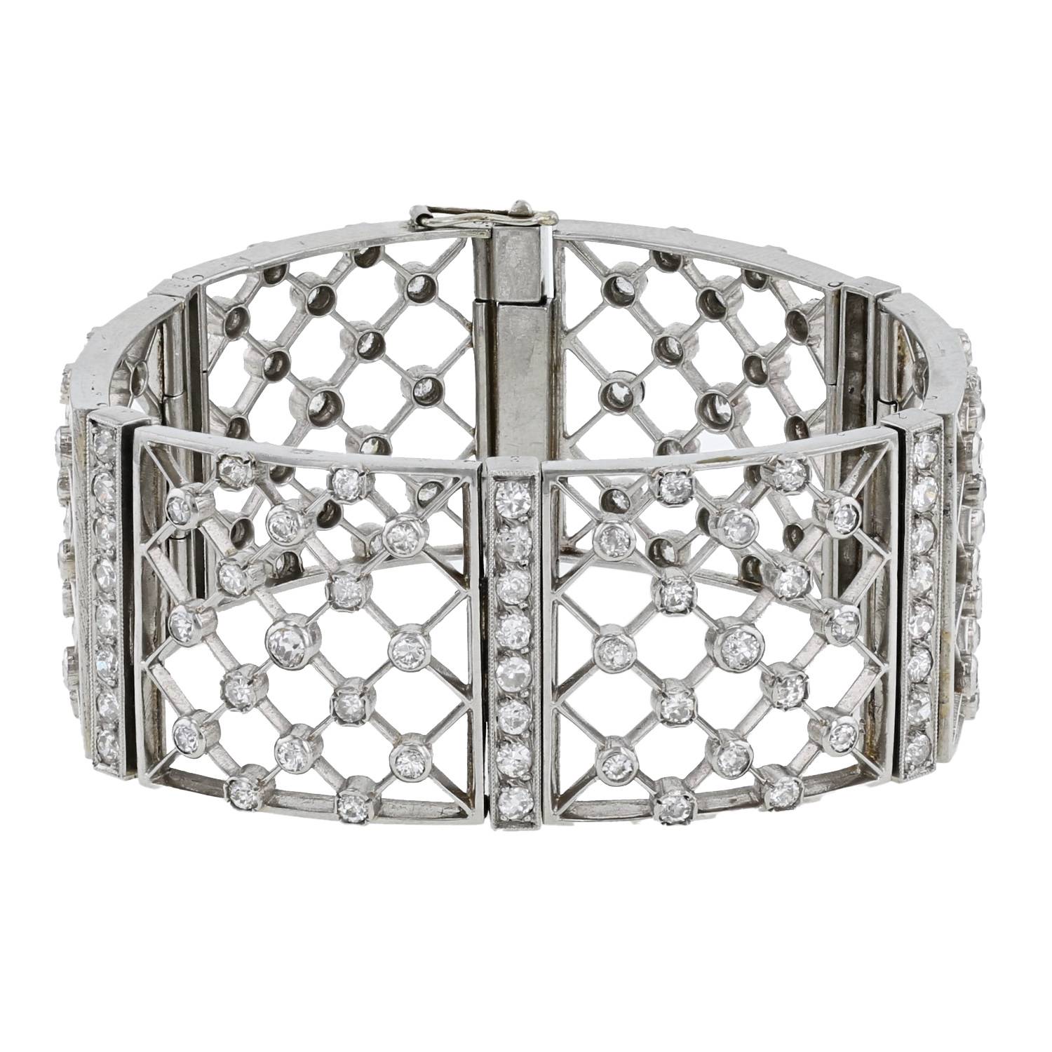 bracelet manchette années 20 vintage en platine et diamants