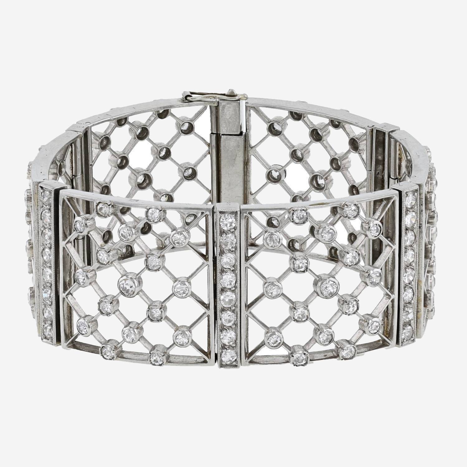 Bracelet manchette années 1920 Vintage en platine et diamants