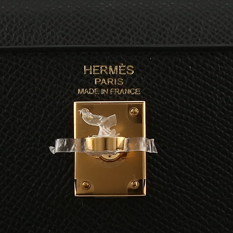 Bolso de mano Hermès  Kelly 25 cm en cuero epsom negro - Detail D2