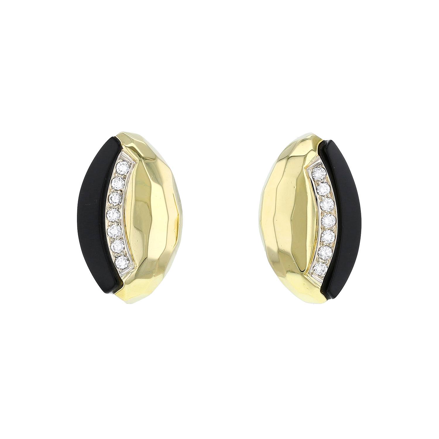 Orecchini a clip Vintage  in oro giallo, onice e diamanti - 00pp